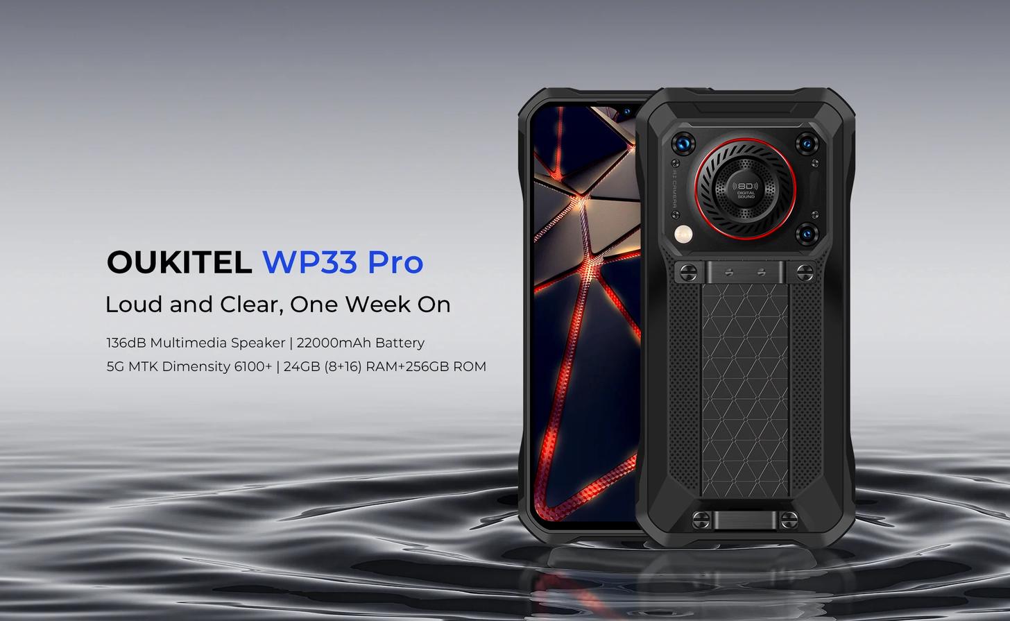 Smartphone Oukitel WP33 Pro tiêu chuẩn quân đội, pin khủng 22.000mAh, loa ngoài 5W, IP69k